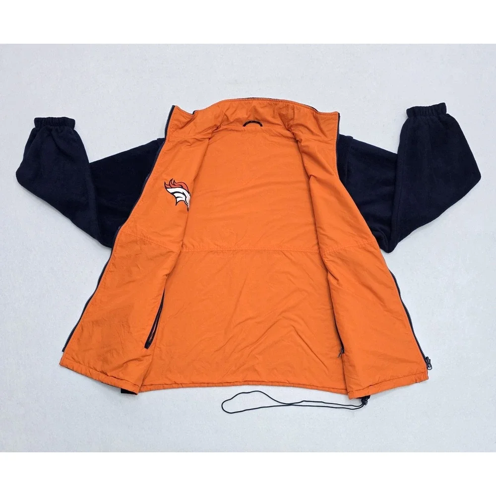 Denver Broncos Reversible Jacket Vest Zip Off Sleeves Navy Orange Mens XL